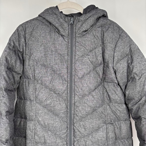 Lands End Gray Puffer Coat Sz S Hooded Down Feather Insulated Longline Winter - Picture 4 of 11